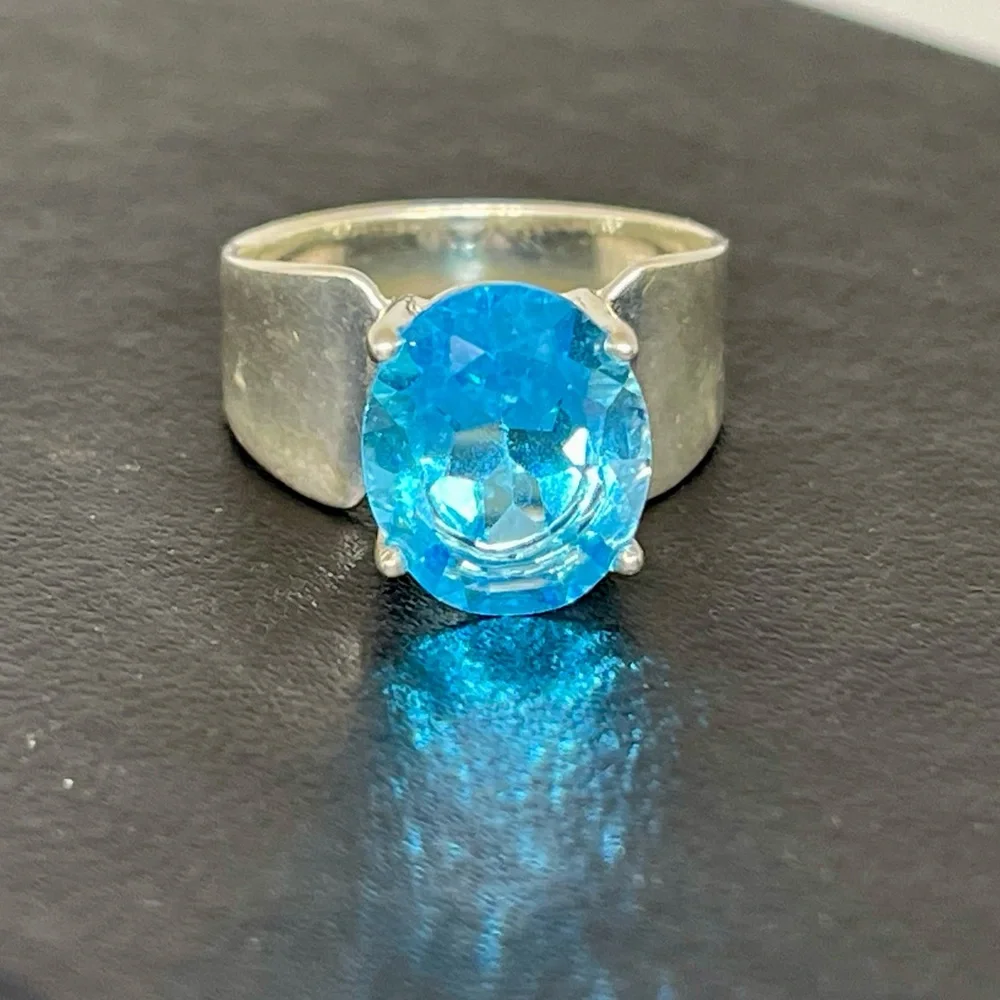 V Wieck 925 Real London Blue Topaz Sterling Ring 8